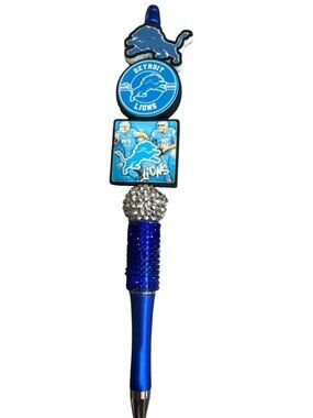 Detroit Lions Blue Rhinestone Ballpoint Pen With Team Logo Charms
